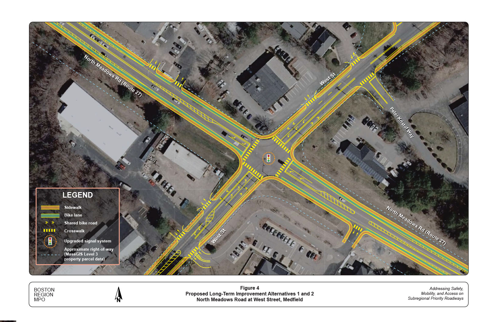 Figure 4: Proposed Long-Term Improvement Alternatives 1 and 2
This figure shows a conceptual plan view of the proposed intersection modifications in Alternatives 1 and 2.
